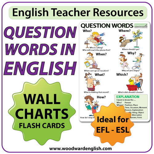 Question Words in English Wall Charts and Flash Cards - ESL English Teacher Resources