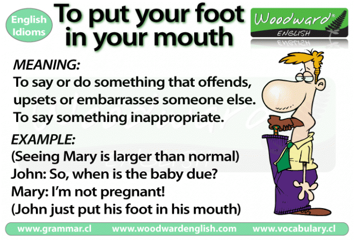 To put your foot in your mouth meaning and examples.