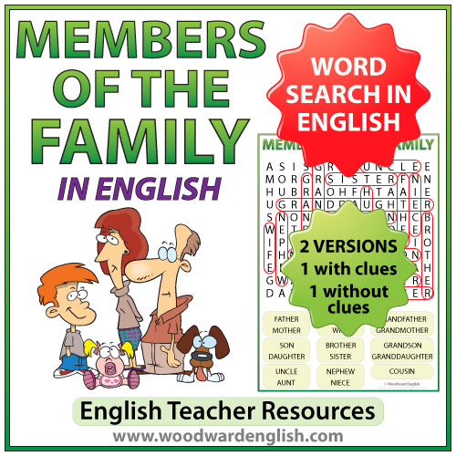 Family members in English Word Search