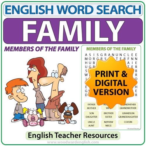 Members of the Family in English Word Search - English Teacher Resource
