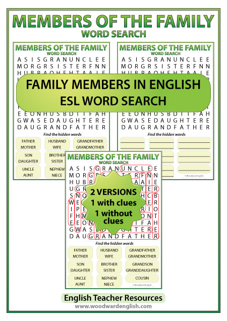 Members of the Family in English Word Search