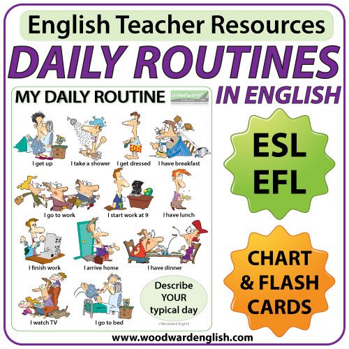 Daily Routines in English Chart and Flash Cards - ESL EFL Teacher Resources