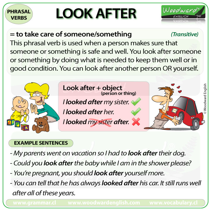 LOOK AFTER - Meaning and examples of this English Phrasal Verb