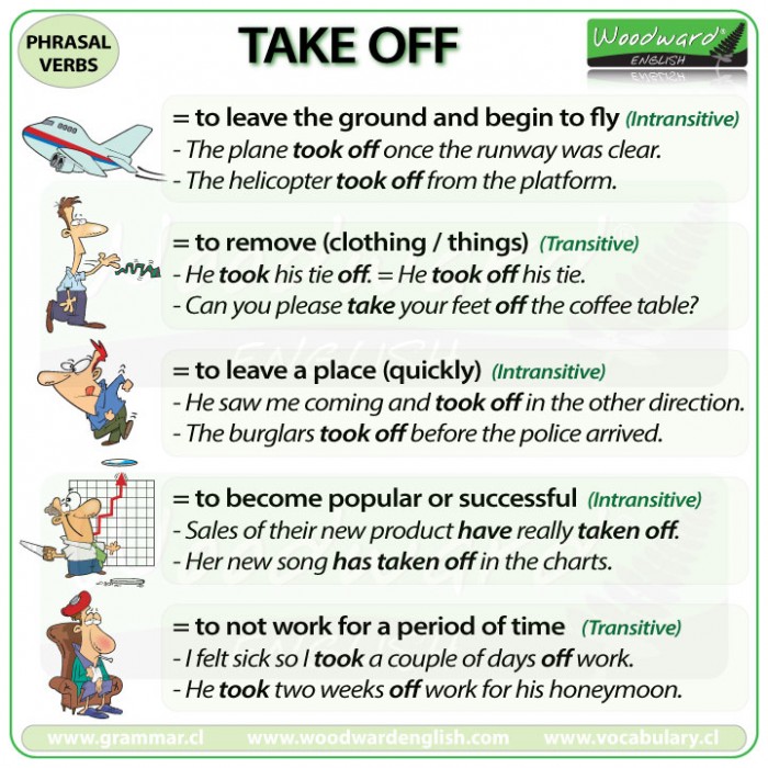 TAKE OFF - Meanings and examples of this English Phrasal Verb