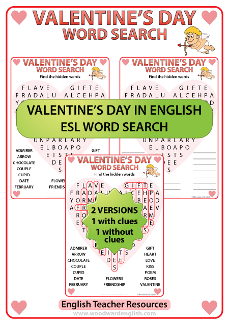 Valentine's Day Word Search in English