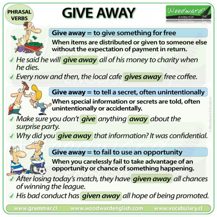 GIVE AWAY - Meanings and examples of the English Phrasal Verb GIVE AWAY - Woodward English