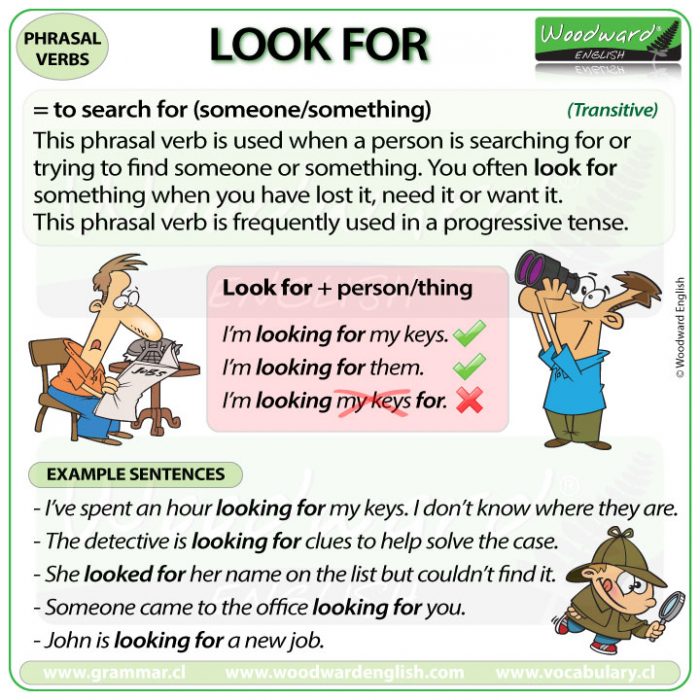 LOOK FOR - Meaning and examples of this English Phrasal Verb