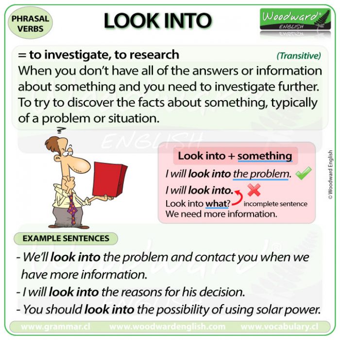LOOK INTO - Meaning and examples of this English Phrasal Verb