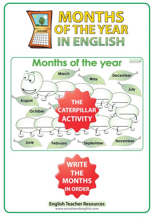 Months of the Year in English - The Caterpillar activity - ESL / EFL Teacher Resource