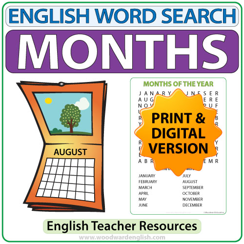 English Months Word Search - ESOL Months of the Year