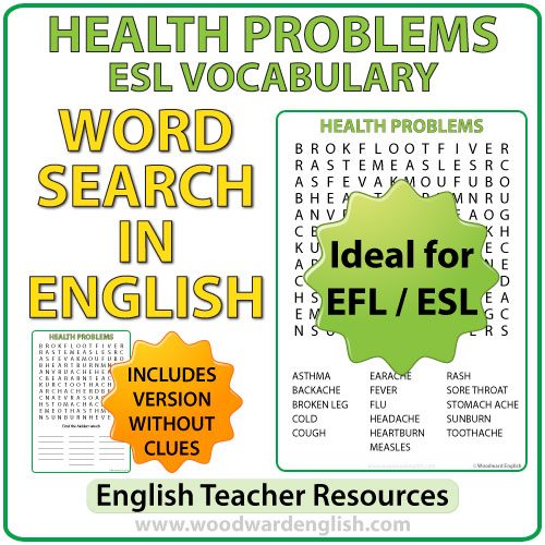 Health Problems in English - ESL Word Search