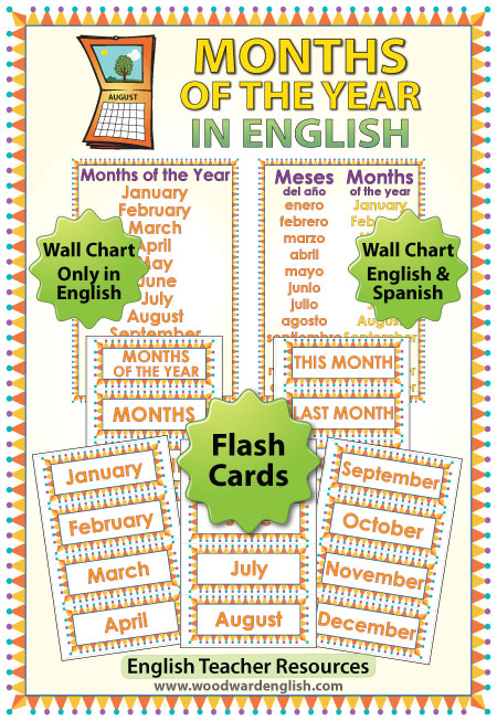 English Months of the Year - ESL Flash Cards / Charts