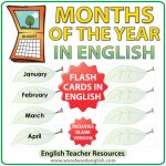 English Months of the Year - ESL Flash Cards - Leaf Design