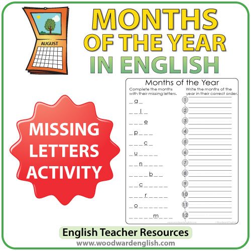 Months of the Year in English - Missing letters and month order activity - ESL Resource.