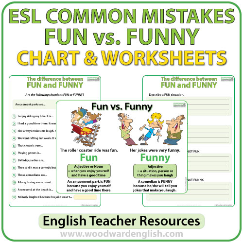 Difference between FUN and FUNNY summary chart and worksheet - ESL Common Mistakes