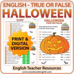 English Halloween Worksheet - True or False Quiz - PDF and Digital ESOL Resource