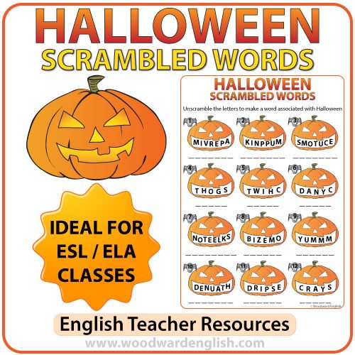 Halloween Scrambled Words in English Worksheet.