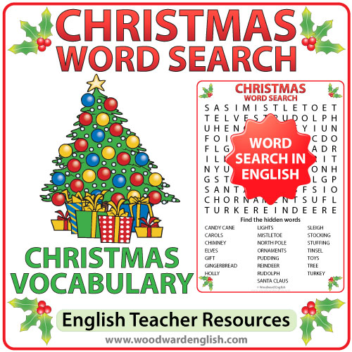 Word Search in English with 22 Christmas-themed words as clues. This word search is ideal for ESL classrooms.