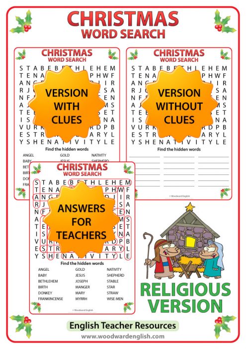 Christmas Word Search - Religious Vocabulary Version.