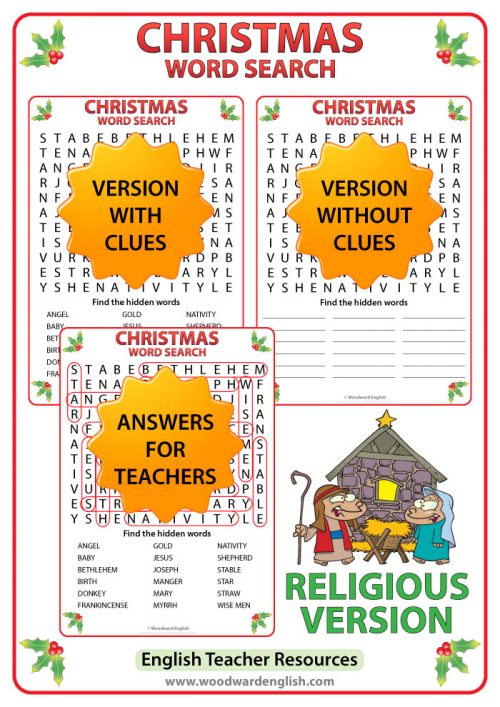 Christmas Word Search - Religious Vocabulary Version.