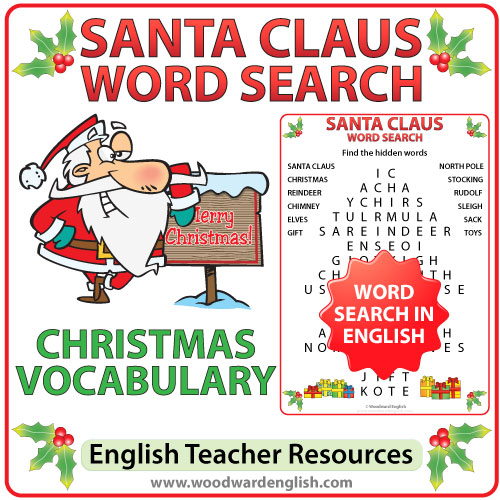 Santa Claus word search in English.