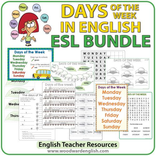 English Days of the Week - ESL/ELL bundle of activities and worksheets