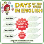 English Days of the Week - Flash Cards with a leaf design. ESL/ELL Teacher Resource.