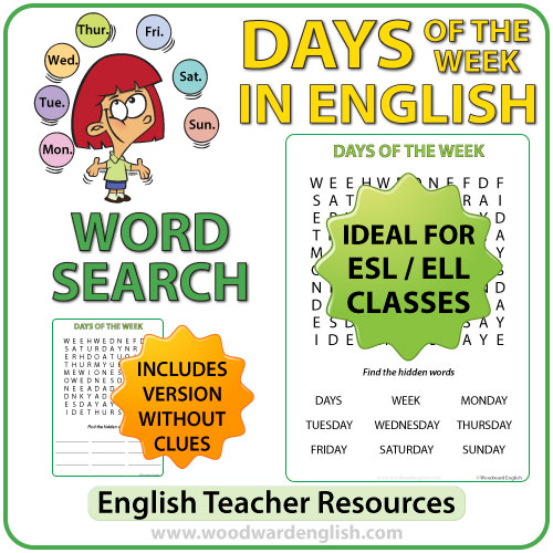 Days of the week in English Woodward English  Learn english, Learn english  words, English words