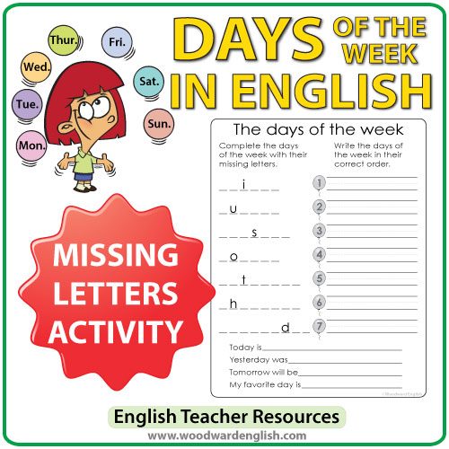 English Days of the Week - Missing Letters and Order Activity