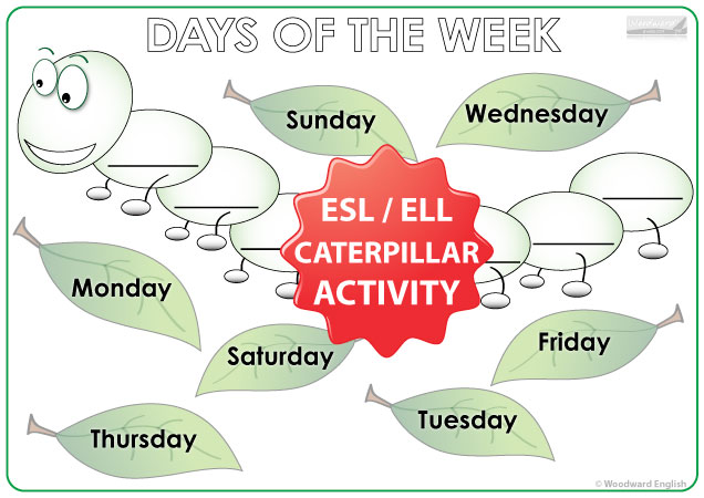 Days of the Week in English - Caterpillar Activity - ESL/ELL Teacher Resources
