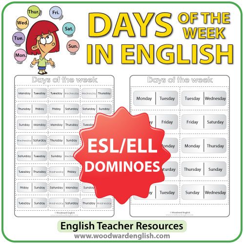 English Days of the Week - Dominoes - ESL/ELL Teacher Resource