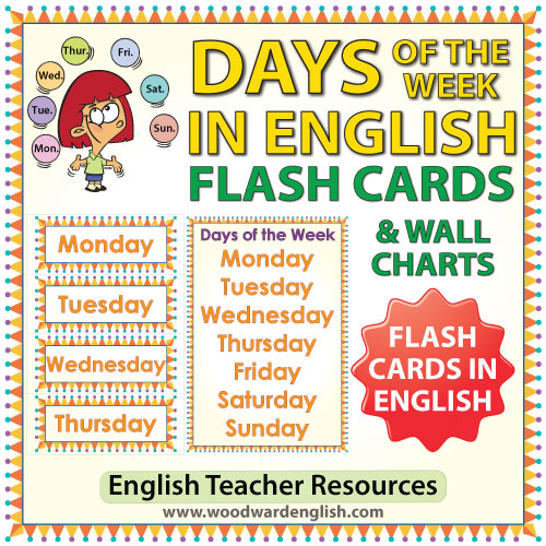 English Days of the Week - Flash Cards / Charts - ESL/ELL Teacher Resource