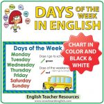 I go to school - Days of the Week English Chart