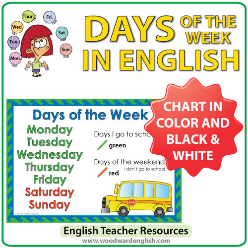 I go to school - Days of the Week English Chart