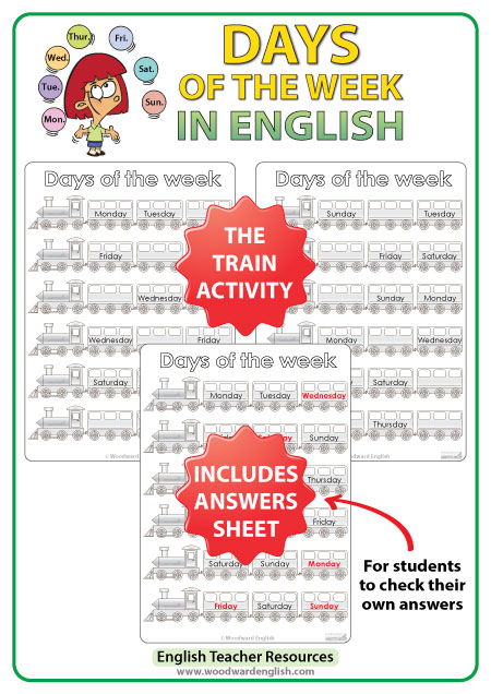 Days of the Week English Worksheets - Train Activity