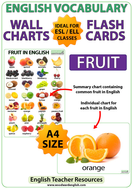 Fruit in English - Flash Cards and Charts - ESL/ELL Teacher Resource