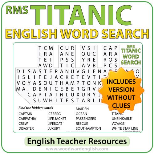 Titanic Word Search in English - English Teacher Resources