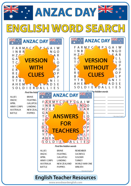 Anzac Day Word Wall Vocabulary