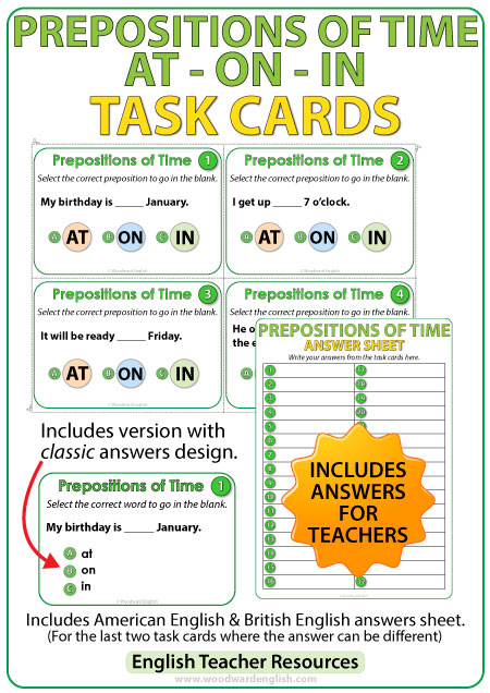 Prepositions of Time – ON, IN – Task Woodward