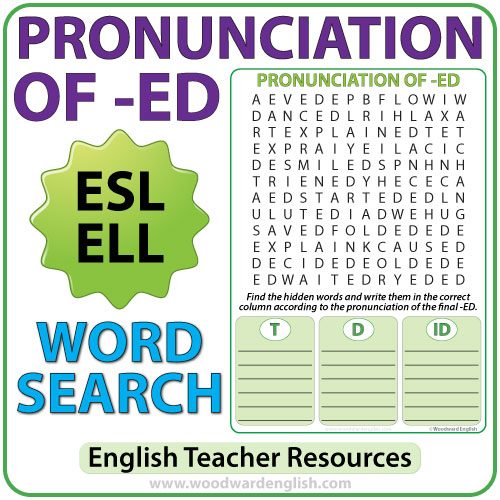 ED Pronunciation in English - ESL Word Search