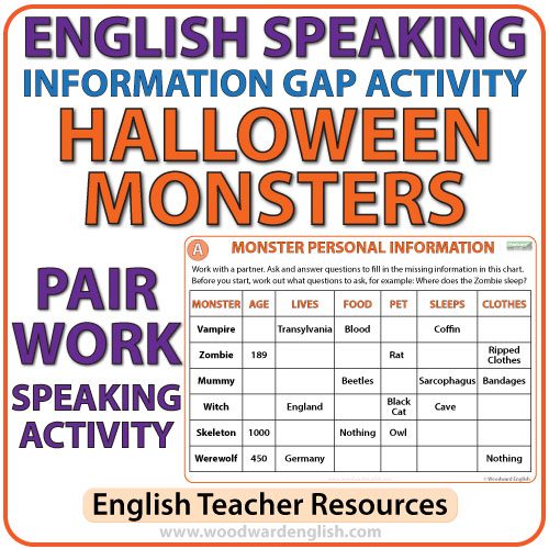 English Speaking - Halloween Information Gap Activity - ESL Pair Work