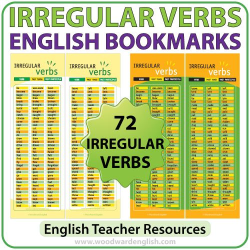 72 Irregular Verbs in English - Bookmarks for ESL / ELL students.
