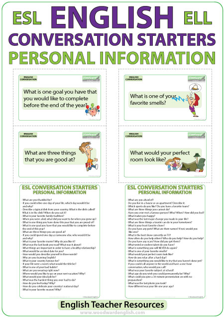 ESL Conversation Starters - Personal Information Flash Cards for English Speaking Practice