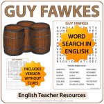 A Word Search containing English vocabulary associated with Guy Fawkes and the Gunpowder plot of 1605.