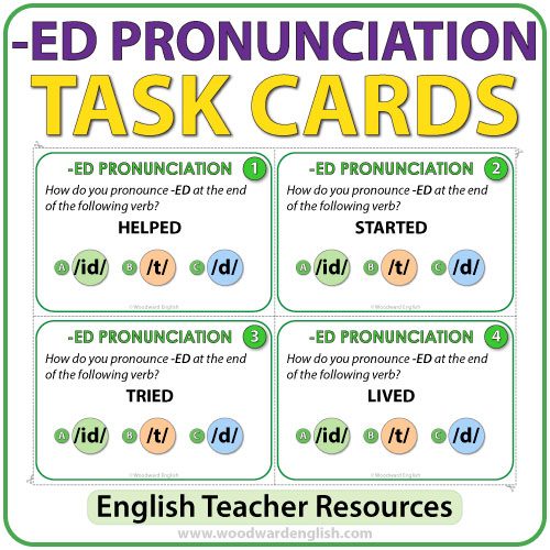 English pronunciation of ED - ESL Task cards - Teacher Resource