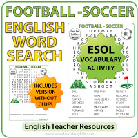 Football / Soccer English Word Search - ESOL Vocabulary