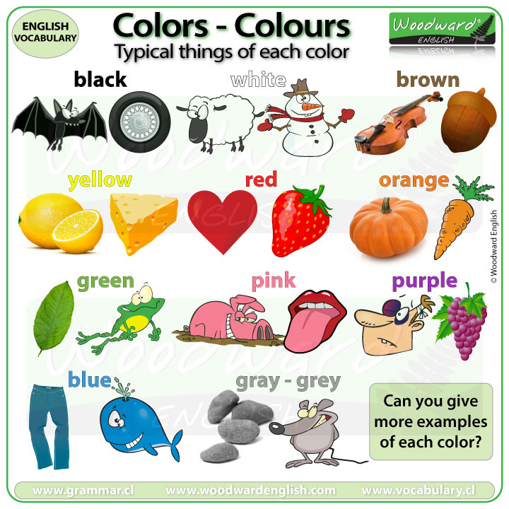 Typical things of each color / colour - Common examples of different colours