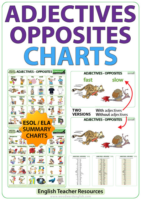 Adjectives Opposites in English - Charts - Teacher Resource