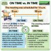 Difference between ON TIME and IN TIME in English