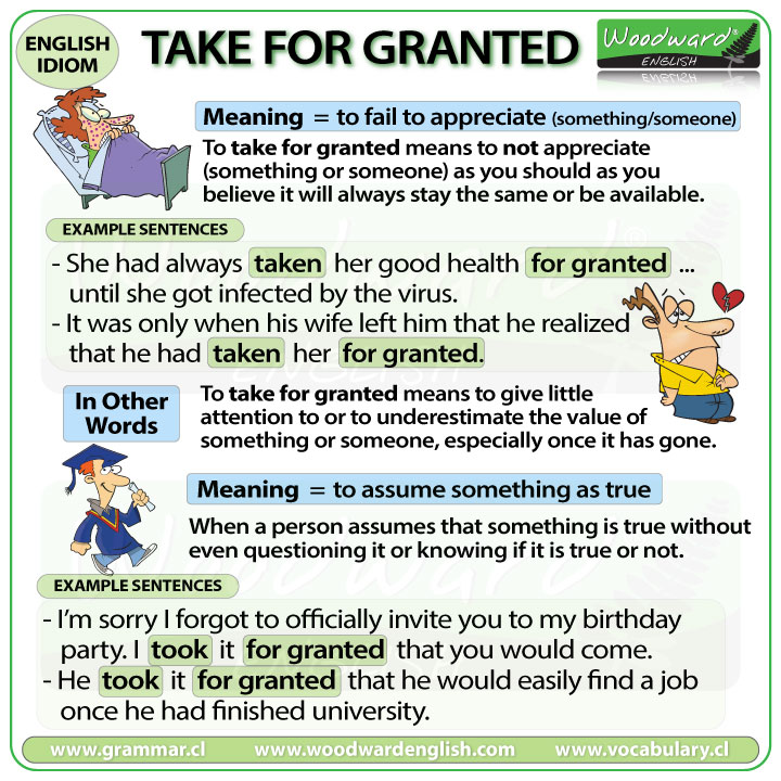 Take for granted - English Idiom meaning and example sentences